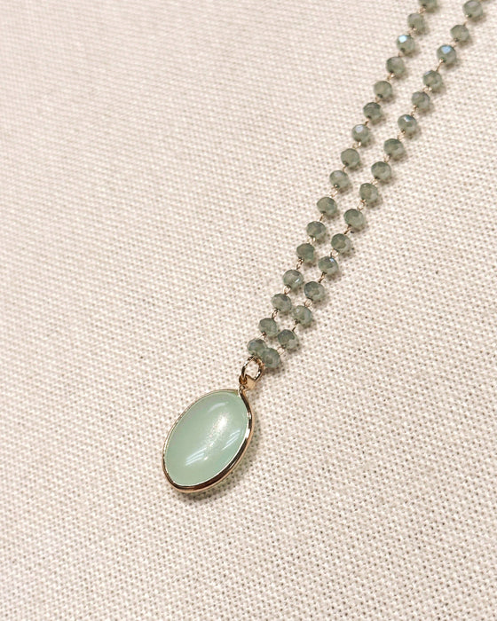 Gracie Rose Designs - Green Crystal Link Chain Aventurine Pendant Necklace