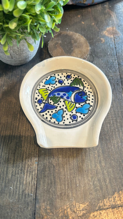 Hand-Painted Tunisian Ceramic Spoon Rest – Mediterranean Fish