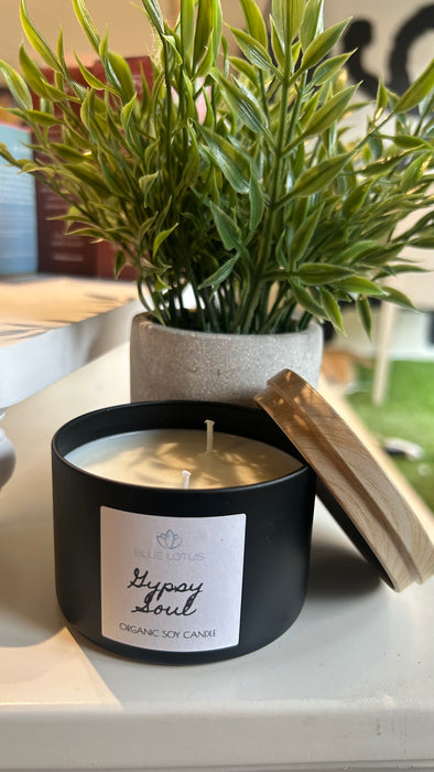 Blue Lotus Candle (6 oz) - Gypsy Soul (Amber & Driftwood Scent)