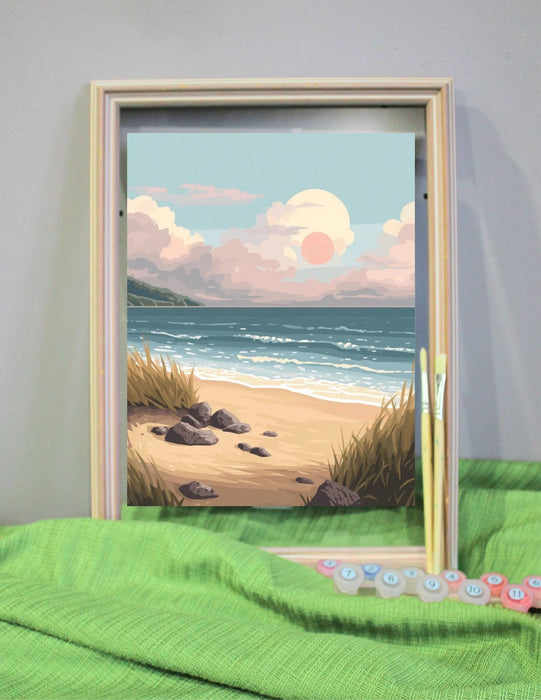 Paint Your Calm – Soothing Beach Days Paint by Numbers Kit for Adults | Canadian Artist Coastal Scene | Mindfulness Art Kit with Canvas, 12 Acrylic Paints & 2 Brushes