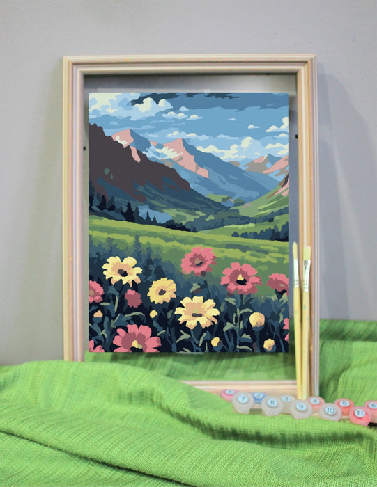 Paint Your Calm – Calm Field Paint by Numbers Kit for Adults | Canadian Artist Mountain Meadow | Mindfulness Peace Practice Kit with Canvas, 16 Acrylic Paints & 2 Brushes