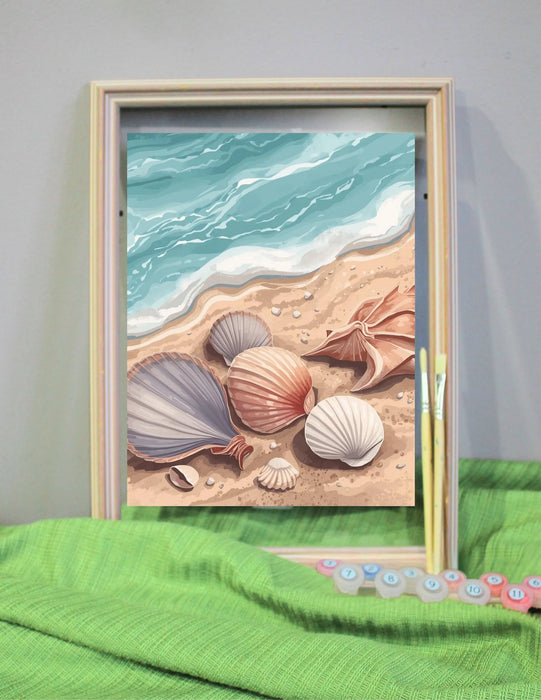 Paint Your Calm – Seashell Tranquility Paint by Numbers Kit for Adults | Canadian Artist Coastal Still Life | Mindfulness Peace Practice Kit with Canvas, 18 Acrylic Paints & 2 Brushes