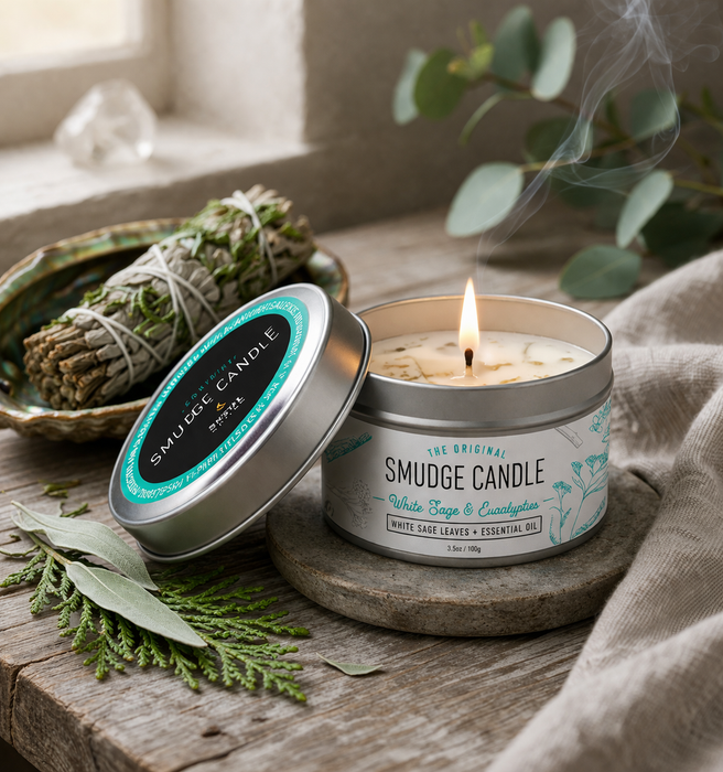 White Sage & Eucalyptus Smudge Candle – 3.5 oz Eco Soy Wax | Smoke-Free Energy Cleansing & Relaxation Ritual