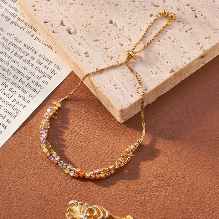PEACH ACCESSORIES - Rainbow Crystal Adjustable Slider Bracelet