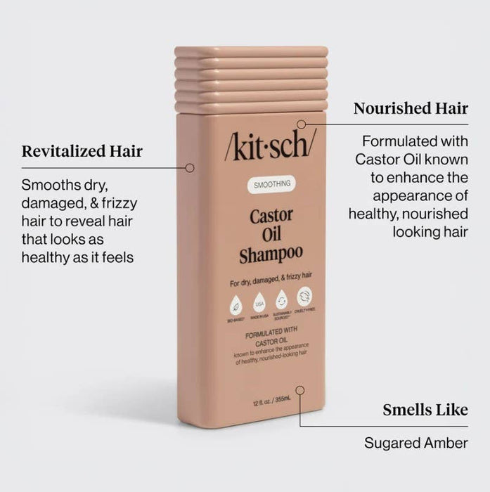 Kitsch Castor Oil Smoothing Shampoo – Hydrating Shampoo for Dry, Damaged & Frizzy Hair | Sulfate-Free, Cruelty-Free, Bio-Based, Shine & Frizz Control