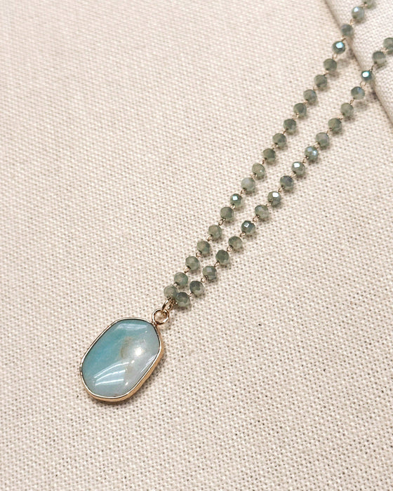 Gracie Rose Designs - Crystal Link Chain Amazonite Pendant Necklace