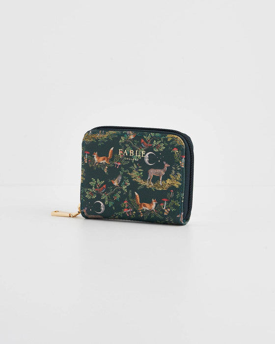 Green Woodland Small Purse – Compact Card Holder Wallet with Zip Pocket | Forest Print Mini Wallet for Women