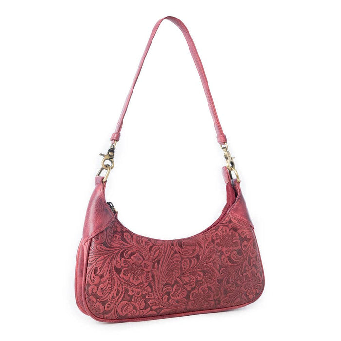 Myra Bag - Heritage Vine Embossed Leather Bag for Women in Red with shoulder strap: Red