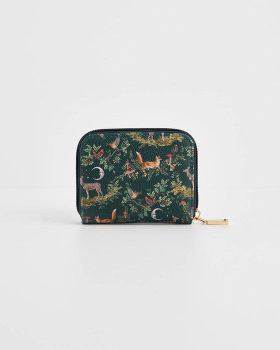 Green Woodland Small Purse – Compact Card Holder Wallet with Zip Pocket | Forest Print Mini Wallet for Women