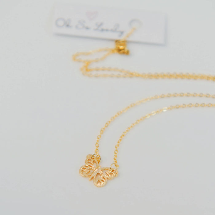 Oh So Lovely - Francesca textured butterfly necklace: Gold