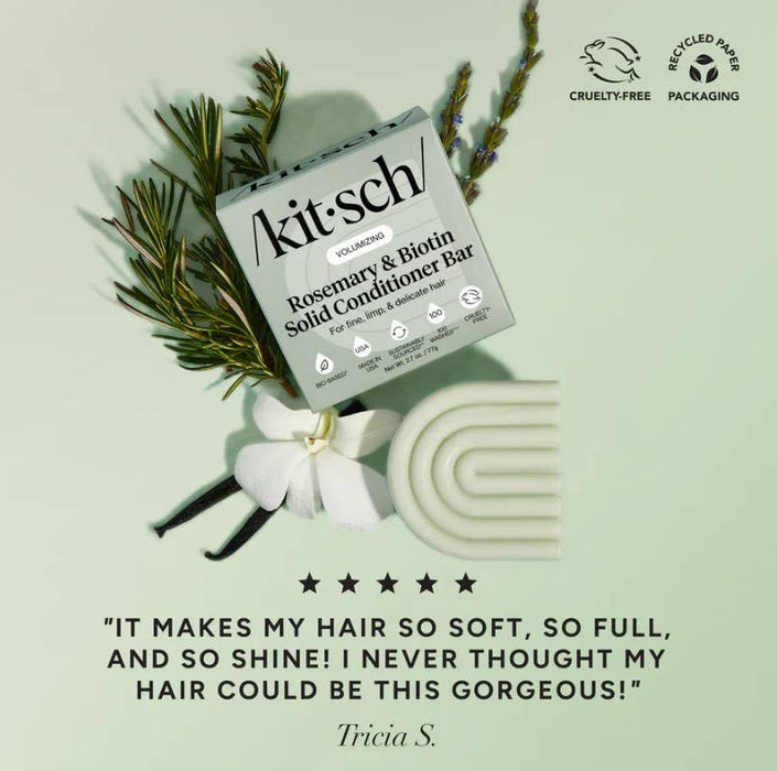 Kitsch Rosemary & Biotin Solid Conditioner Bar – Volumizing Conditioner for Fine, Thin & Limp Hair | Zero Waste, Eco-Friendly, Detangling, 100 Washes
