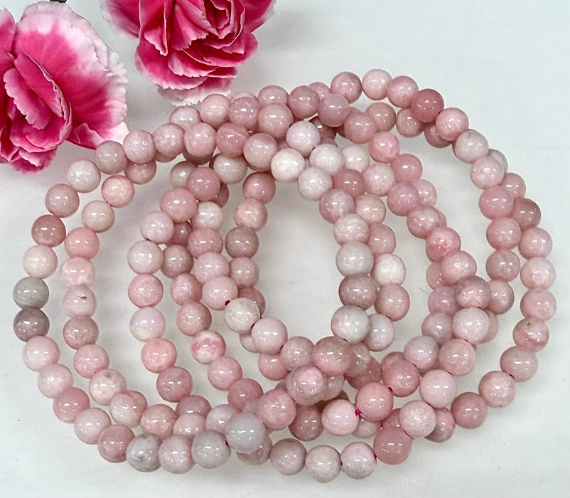 KayleeNYC - 6mm Natural Pink Opal Crystal Stretch Healing Bracelet 7.5"