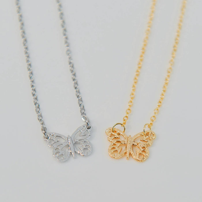 Oh So Lovely - Francesca textured butterfly necklace: Gold