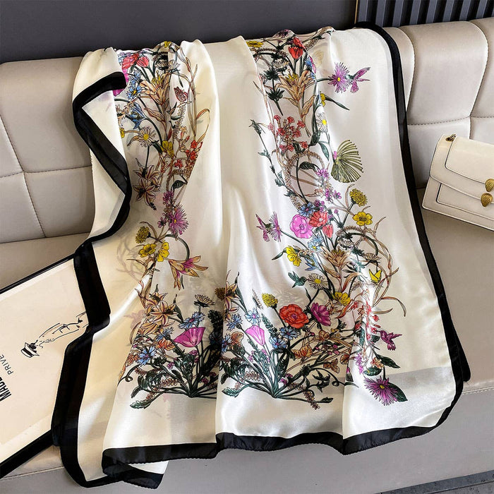 PEACH ACCESSORIES - Spring Botanical Print Satin Feel Scarf