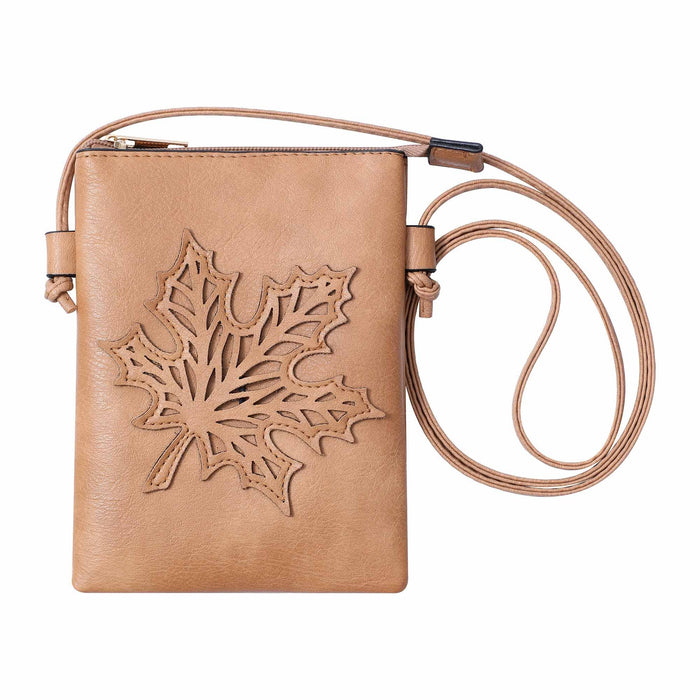 Shine Mark Accessories - Beige - Maple Leaf laser cut crossbody cellphone bag