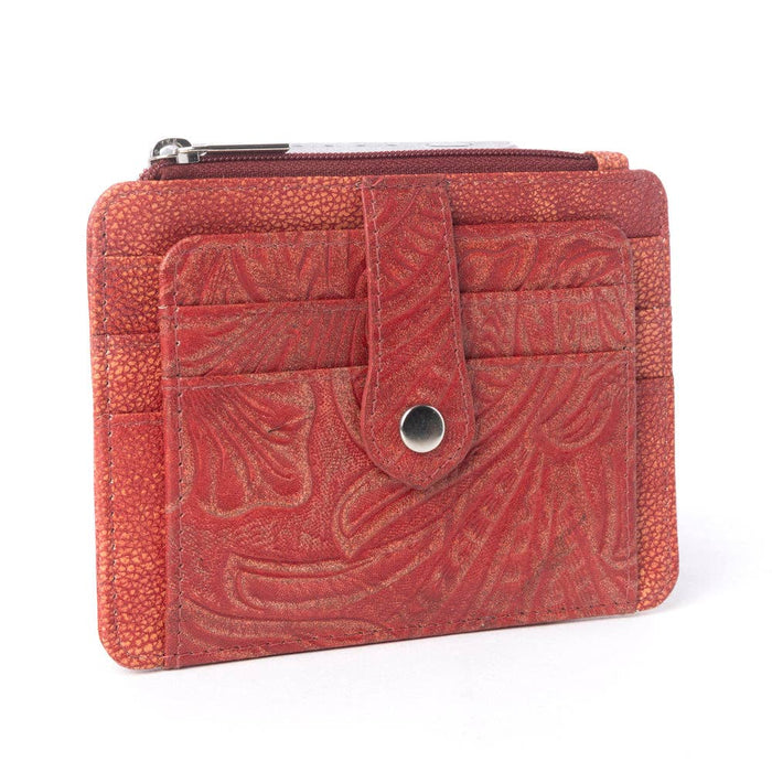 Myra Bag - Driftwood Cove Embossed Leather Credit Card Holder in Coral Red: Coral Red