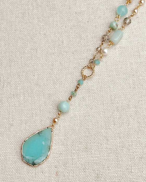 Gracie Rose Designs - Blue Semi-Precious Link Chain Amazonite Pendant Y Necklace