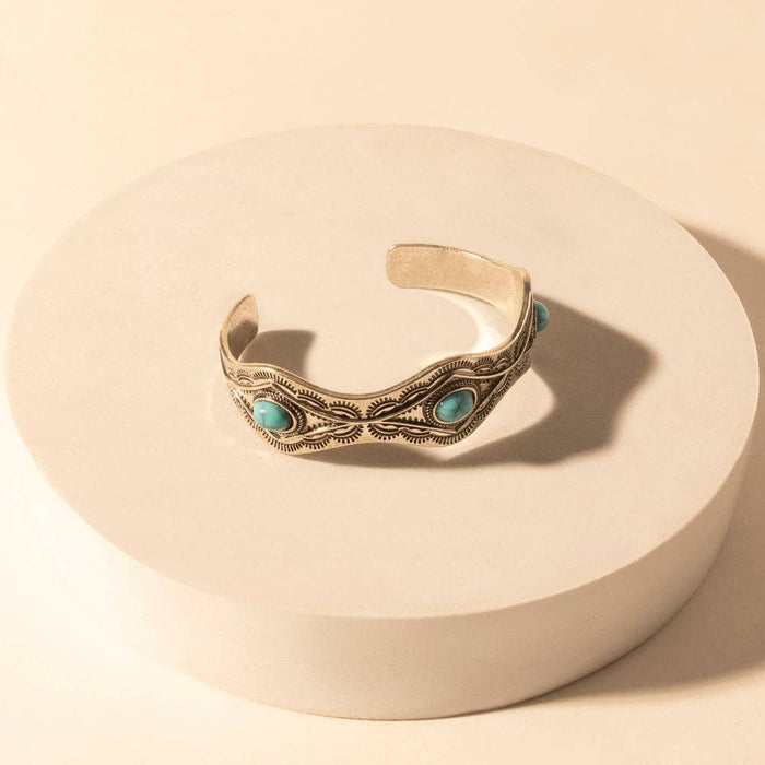 Myra Bag - Sedona Stone Cuff for Women with turquoise stones and engraved detail in premium style: Turquoise