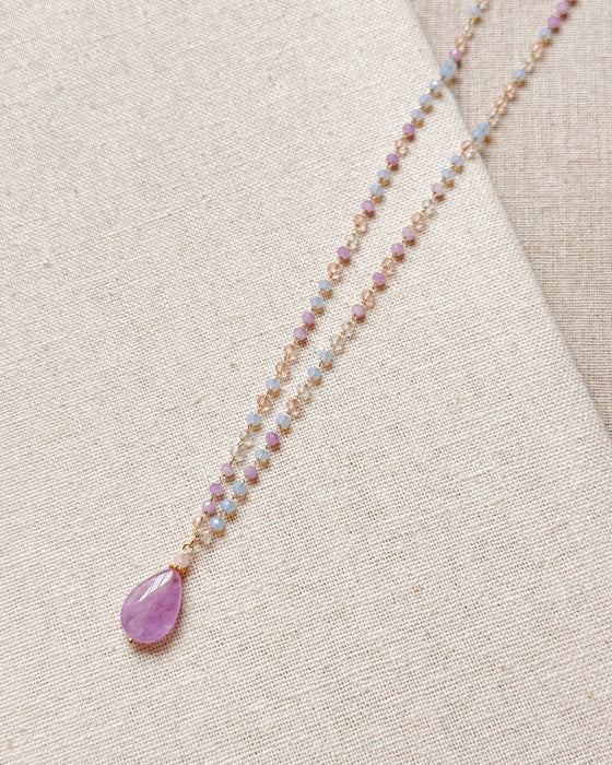 Lilac Amethyst Crystal Necklace – Gold Link Chain with Multicolor Sparkle | Romantic, Bridal & Everyday Luxury