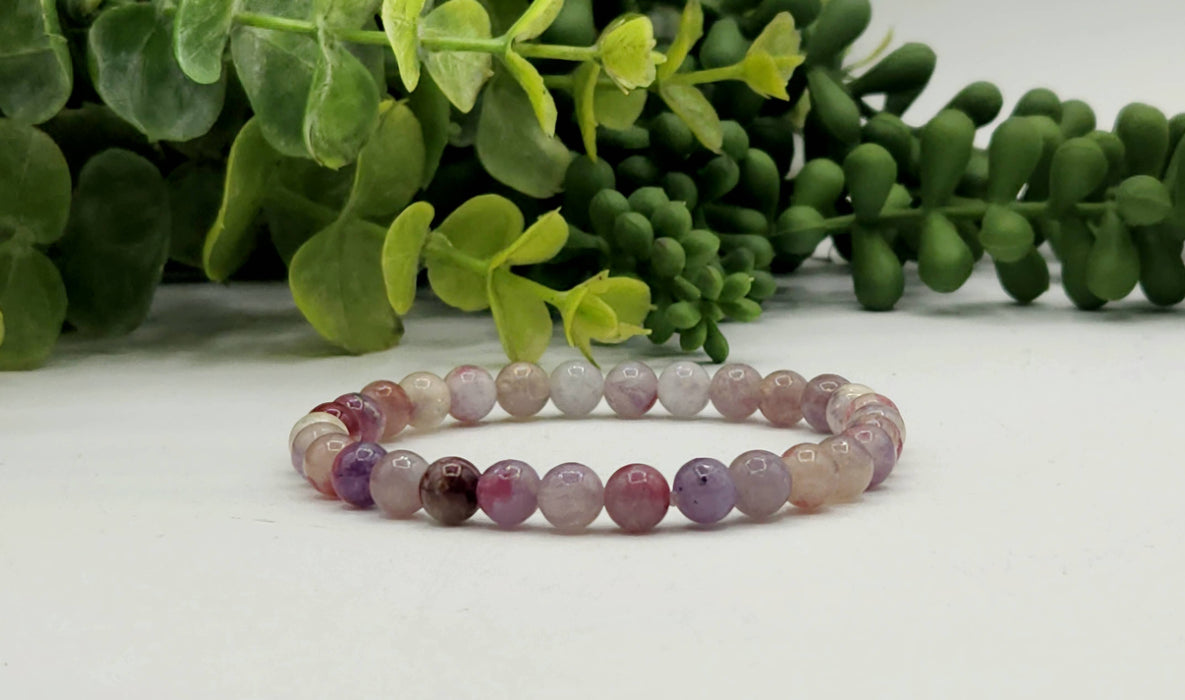 Meraki Gemstones - Plum Blossom Tourmaline Stretchable Bracelet 6mm Beads-7.5"L