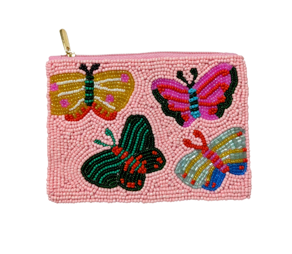 Nima Accessories Inc - Ladies Fully Beaded PINK BUTTERFLY Coin Purse