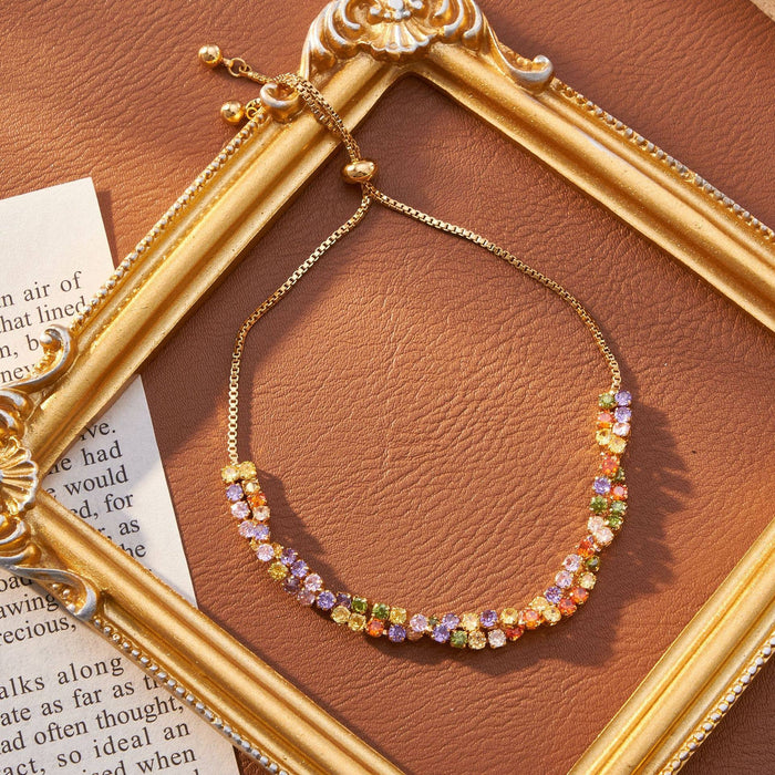 PEACH ACCESSORIES - Rainbow Crystal Adjustable Slider Bracelet
