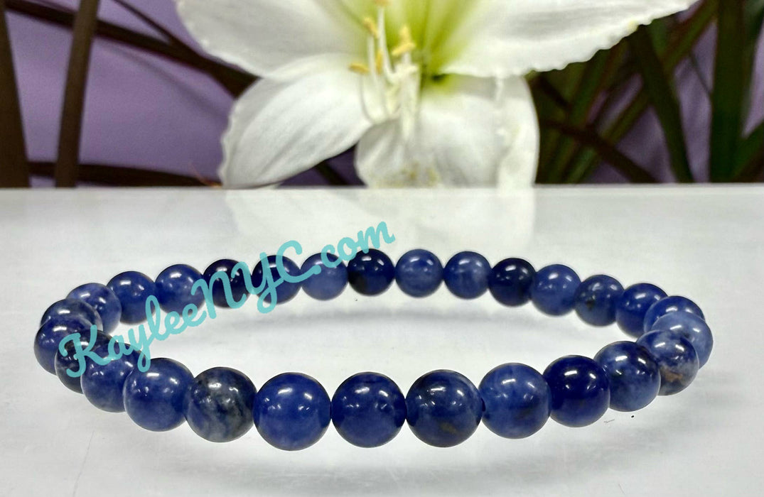 KayleeNYC - 6mm Natural Sodalite Crystal Healing Stretch Bracelet 7.5"