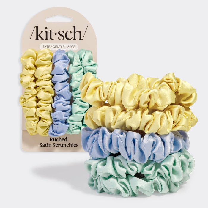 Kitsch Roost Satin Scrunchies – Extra Gentle 5-Pack in Pastel Multicolo