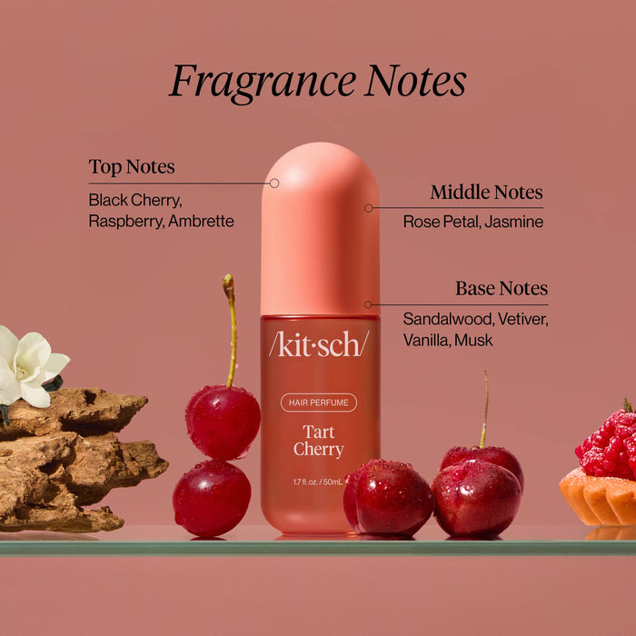 Kitsch Hair Perfume – Tart Cherry Hair Mist with Odor-Eliminating Technology (Juicy Cherry & Soft Sweet Notes, Clean Deodorizing Hair Fragrance)