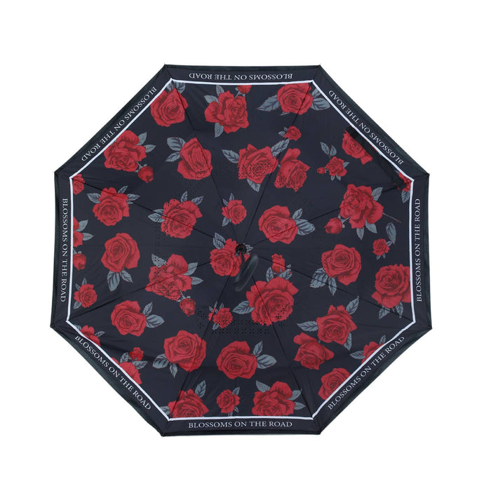 PEACH ACCESSORIES - Midnight Roses Bloom Upside Down Umbrella in Black