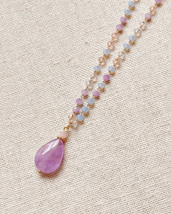 Lilac Amethyst Crystal Necklace – Gold Link Chain with Multicolor Sparkle | Romantic, Bridal & Everyday Luxury