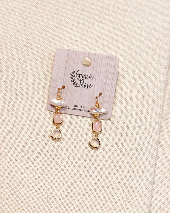 Gracie Rose Designs - Romantic Gold Freshwater Keshi Pearl Pink Dangle Earrings