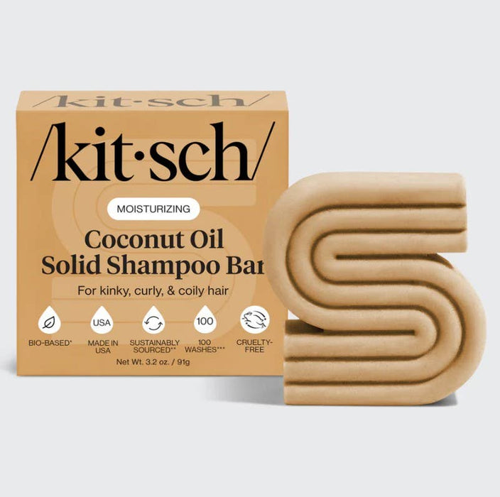 Kitsch Coconut Oil Solid Shampoo Bar – Deep Moisturizing, pH Balanced, Vegan, Color Safe for Curly, Coily & Kinky Hair, Up to 100 Washes (3.2 oz)