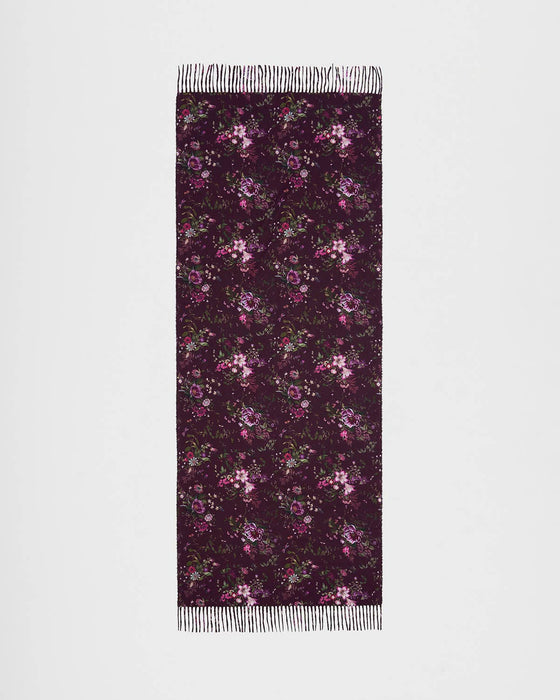Fable England Eve Floral Burgundy Scarf | Long Fringed Floral Print Scarf