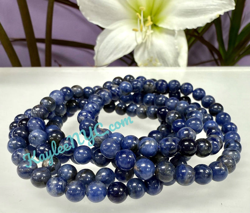 KayleeNYC - 6mm Natural Sodalite Crystal Healing Stretch Bracelet 7.5"