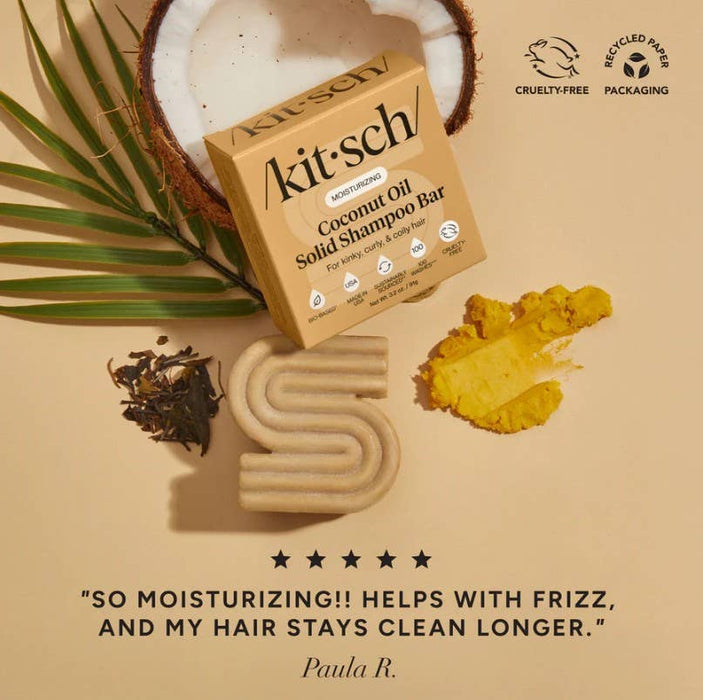 Kitsch Coconut Oil Solid Shampoo Bar – Deep Moisturizing, pH Balanced, Vegan, Color Safe for Curly, Coily & Kinky Hair, Up to 100 Washes (3.2 oz)
