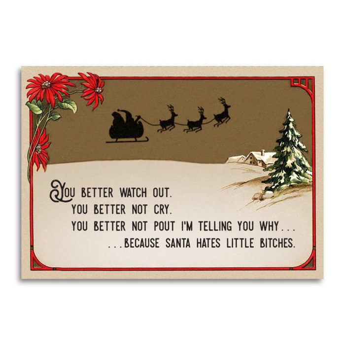 Bad Betty Greeting Co. - Santa Hates Little Bitches - Humorous Christmas Card