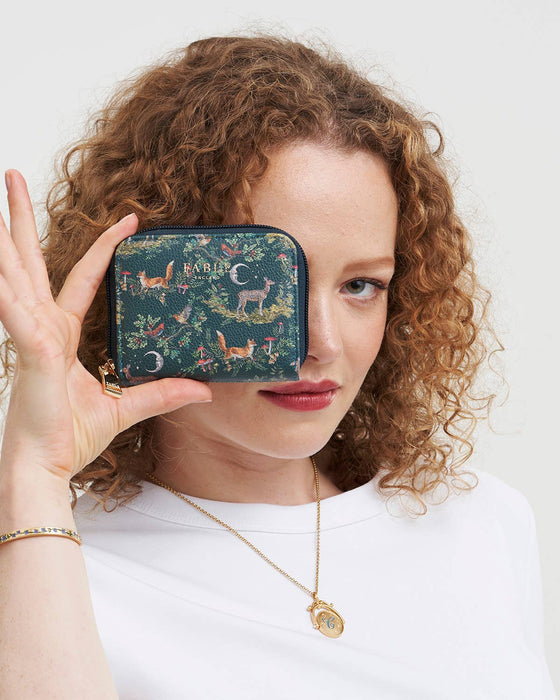 Green Woodland Small Purse – Compact Card Holder Wallet with Zip Pocket | Forest Print Mini Wallet for Women