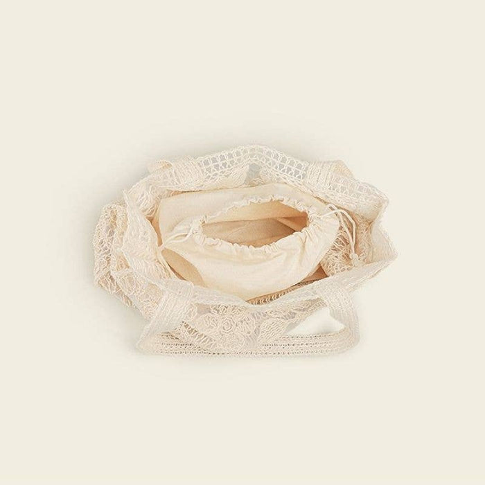 PEACH ACCESSORIES - Cream Embroidered Lace Summer Floral Tote Bag