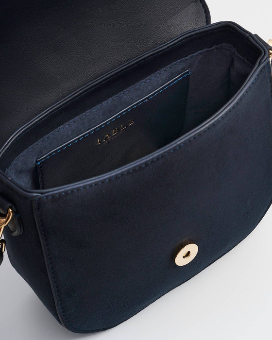 Fable England Navy Floral Suedette Saddle Bag | Beth Crossbody Purse
