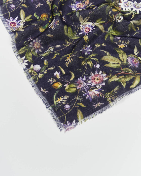 Fable England UK - Passion Flower Navy Lightweight Long Scarf