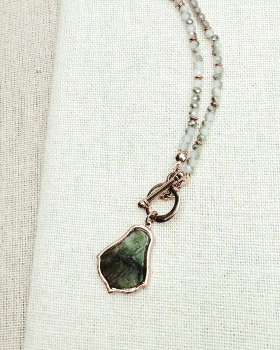 Gracie Rose Designs - Matte Gold Labradorite & Crystal Toggle Pendant Necklace