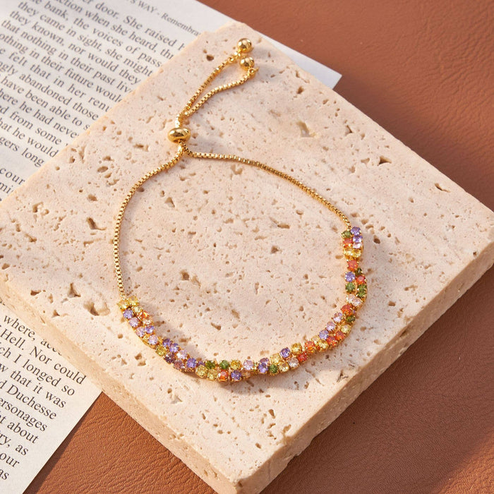 PEACH ACCESSORIES - Rainbow Crystal Adjustable Slider Bracelet