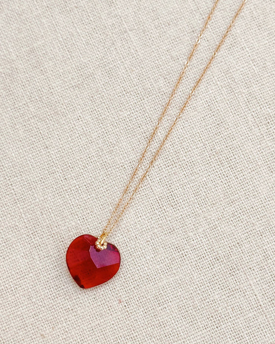 Cherry Red Heart Necklace – Gold Chain Glass Heart Pendant | Romantic, Dainty & Giftable Statement Jewelry