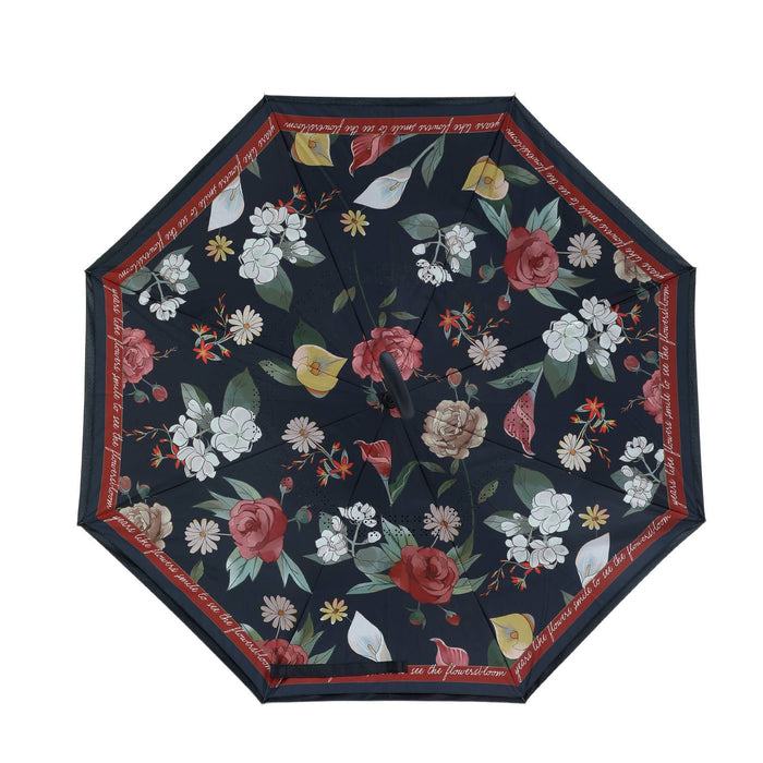 PEACH ACCESSORIES - Vintage Rose Garden Upside Down Umbrella in Black