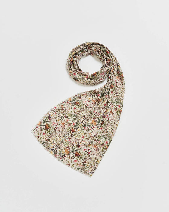 Luxury Cream Floral Scarf – Lightweight Long Garden Print Wrap with Fringe | Elegant UK-Inspired Fashion Accessory