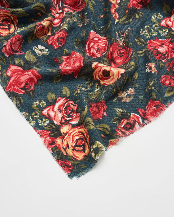Fable England - Roses Teal Pashmina Scarf