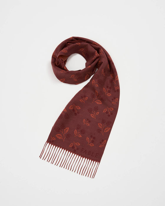Fable England Blackberry Reversible Burgundy Scarf | Long Jacquard Scarf