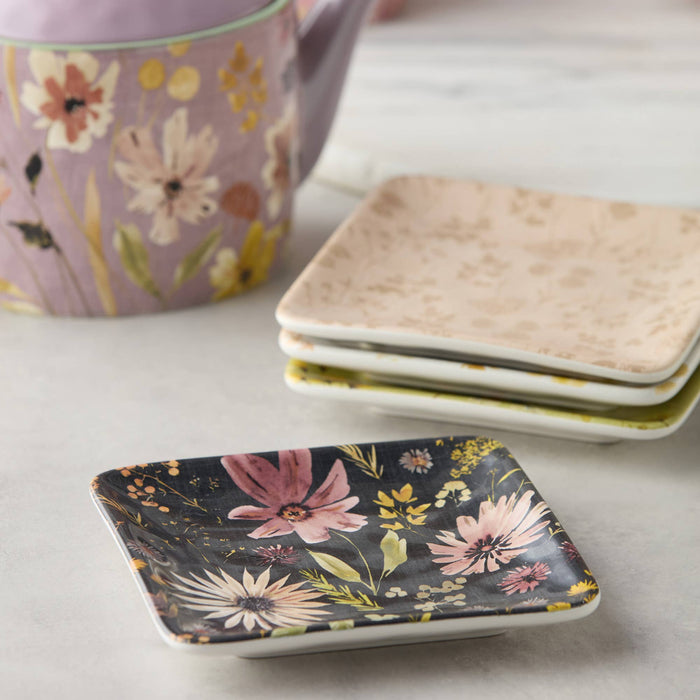 Wildflower Ceramic Appetizer Plate – 6” Floral Canapé Plate (Sold Individually)