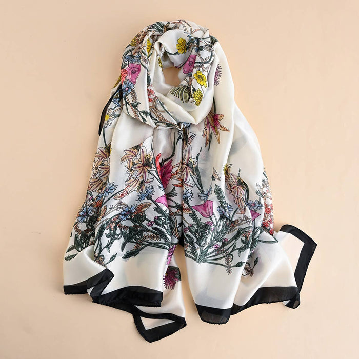 PEACH ACCESSORIES - Spring Botanical Print Satin Feel Scarf